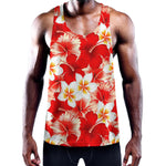 Red Hibiscus Plumeria Pattern Print Training Tank Top