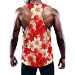 Red Hibiscus Plumeria Pattern Print Training Tank Top