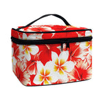 Red Hibiscus Plumeria Pattern Print Travel Makeup Bag