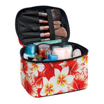 Red Hibiscus Plumeria Pattern Print Travel Makeup Bag