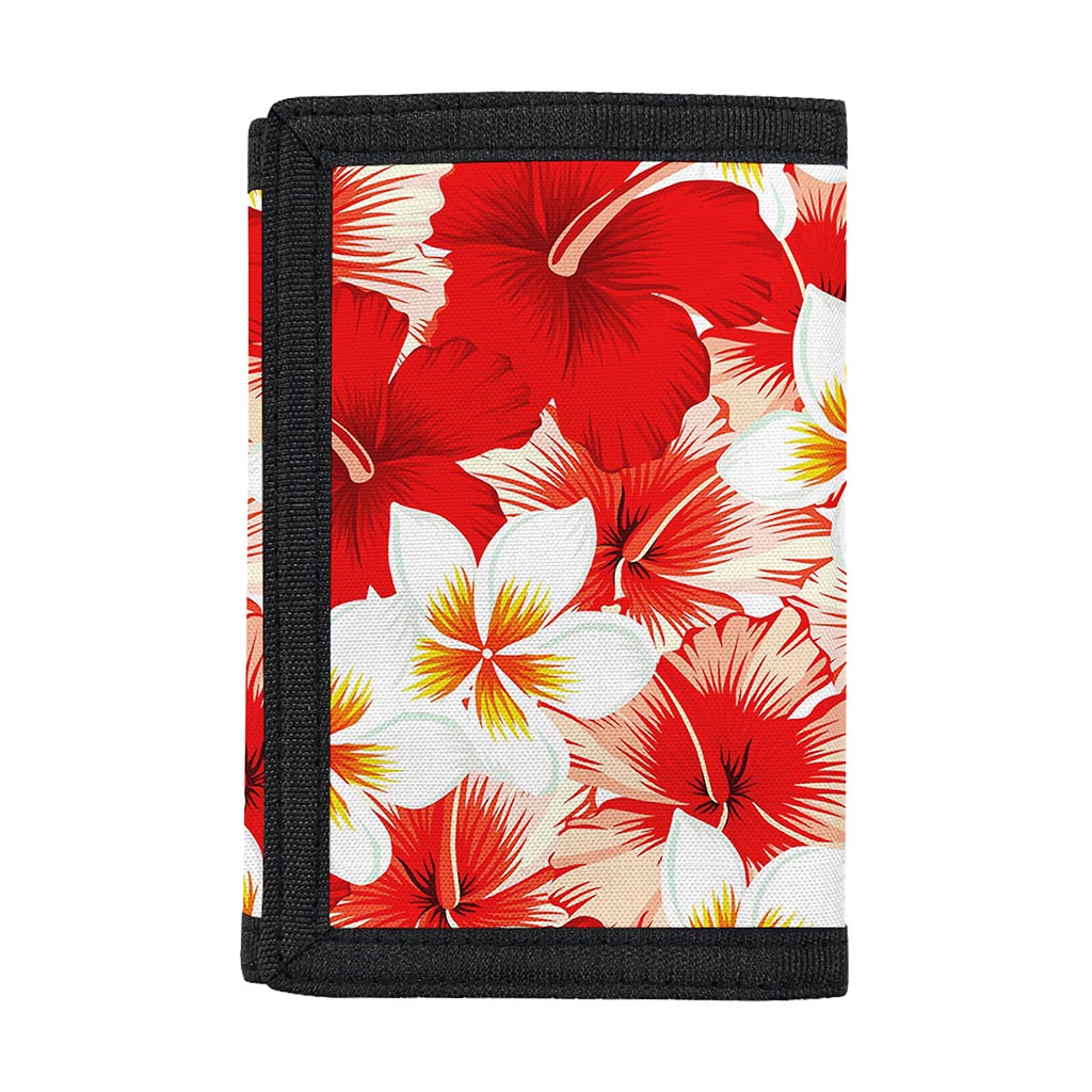 Red Hibiscus Plumeria Pattern Print Trifold Wallet