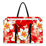 Red Hibiscus Plumeria Pattern Print Utility Tote Bag
