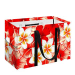 Red Hibiscus Plumeria Pattern Print Utility Tote Bag