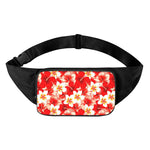 Red Hibiscus Plumeria Pattern Print Waist Bag