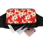 Red Hibiscus Plumeria Pattern Print Waist Bag