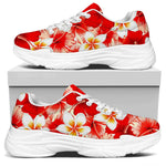 Red Hibiscus Plumeria Pattern Print White Chunky Shoes