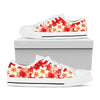 Red Hibiscus Plumeria Pattern Print White Low Top Sneakers