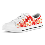 Red Hibiscus Plumeria Pattern Print White Low Top Sneakers