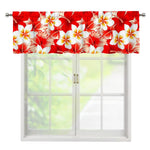 Red Hibiscus Plumeria Pattern Print Window Valance