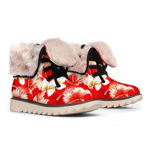 Red Hibiscus Plumeria Pattern Print Winter Boots