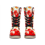 Red Hibiscus Plumeria Pattern Print Winter Boots