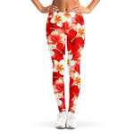 Red Hibiscus Plumeria Pattern Print Women's Leggings