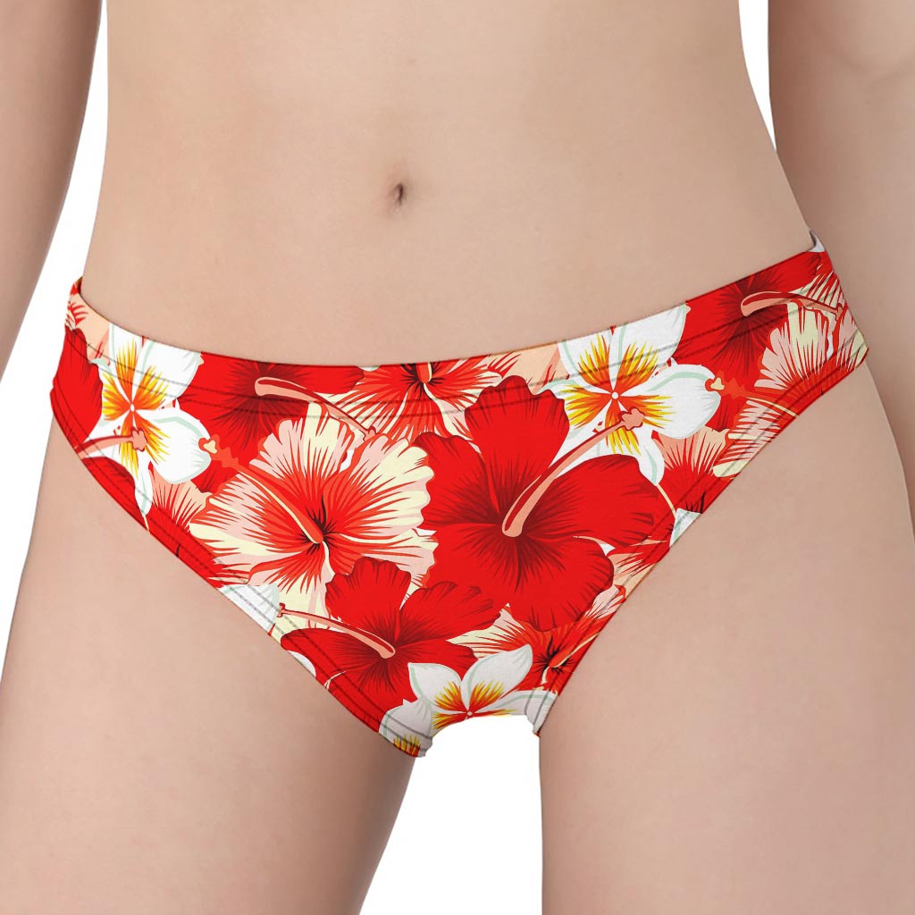 Red Hibiscus Plumeria Pattern Print Women's Panties