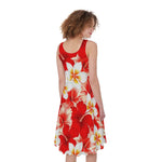 Red Hibiscus Plumeria Pattern Print Women's Sleeveless Dress
