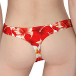 Red Hibiscus Plumeria Pattern Print Women's Thong