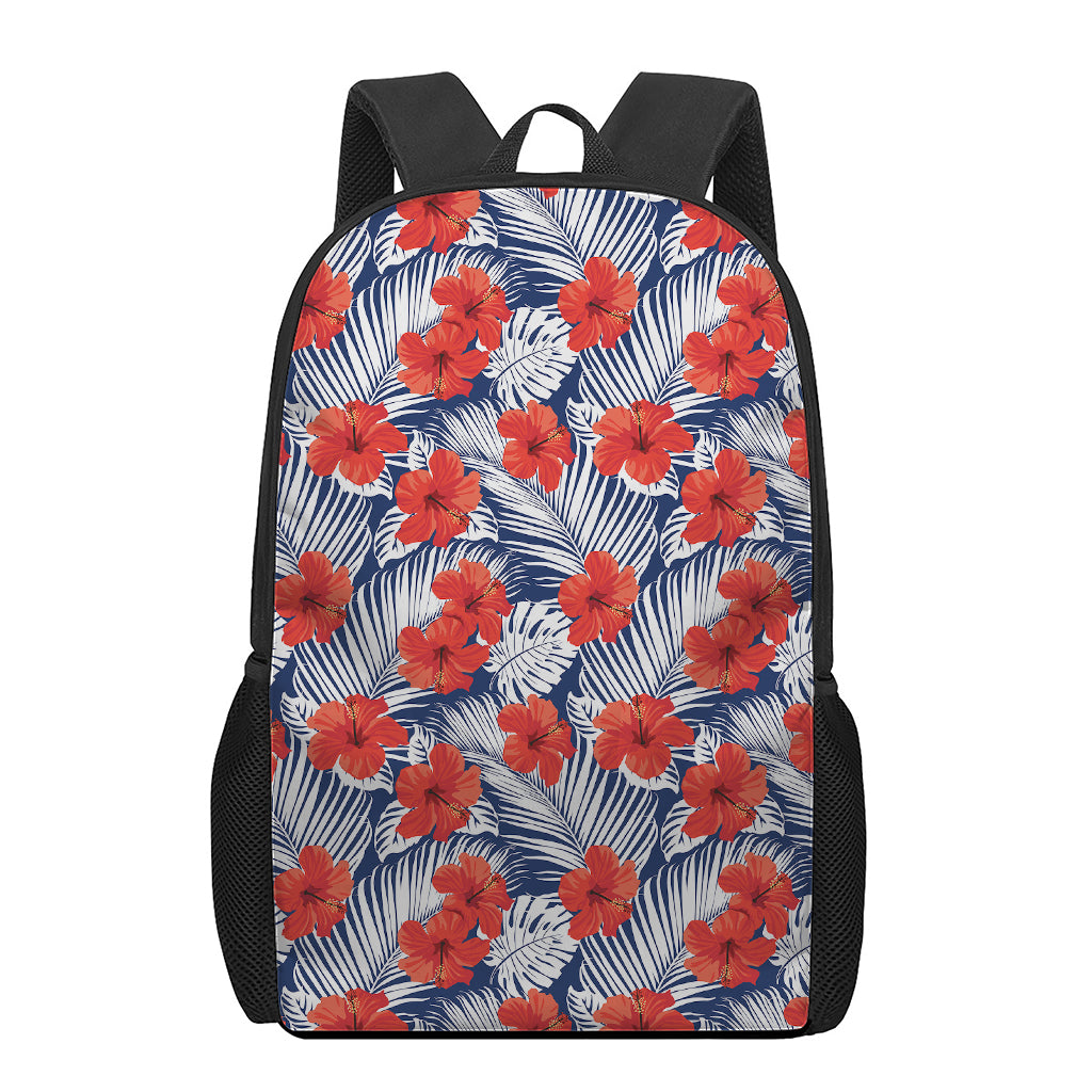 Red Hibiscus Tropical Pattern Print 17 Inch Backpack
