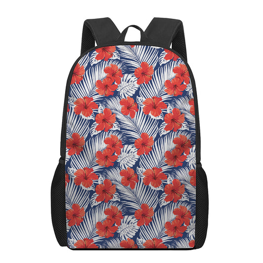 Red Hibiscus Tropical Pattern Print 17 Inch Backpack