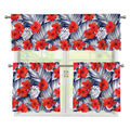 Red Hibiscus Tropical Pattern Print 3 Piece Kitchen Curtains