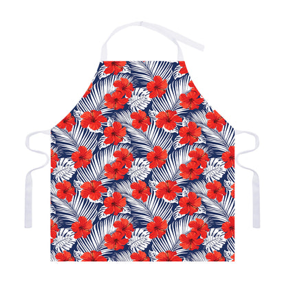 Red Hibiscus Tropical Pattern Print Adjustable Apron
