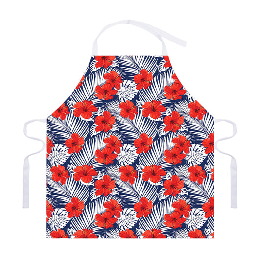 Red Hibiscus Tropical Pattern Print Adjustable Apron
