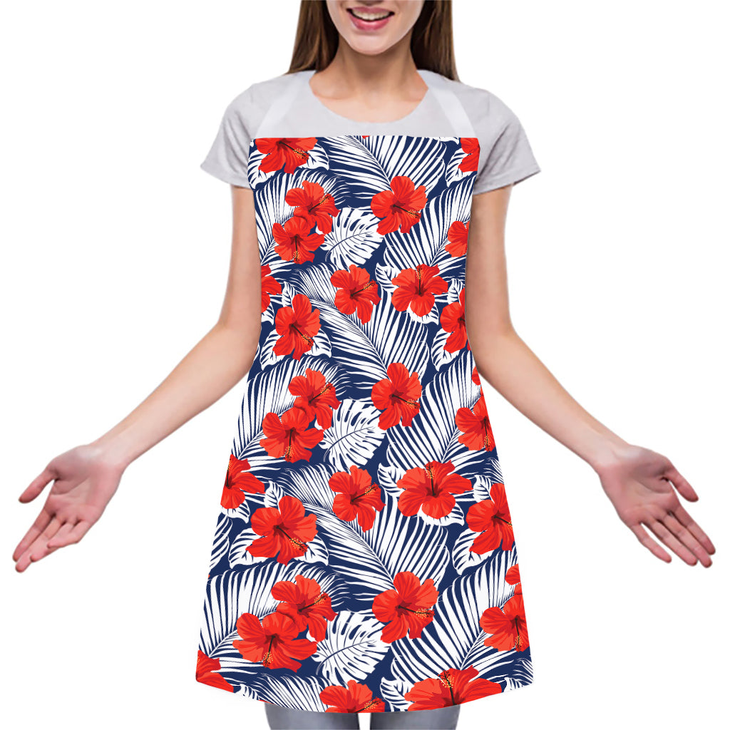 Red Hibiscus Tropical Pattern Print Adjustable Apron
