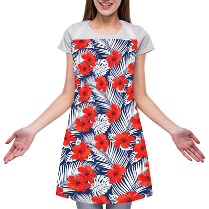 Red Hibiscus Tropical Pattern Print Adjustable Apron