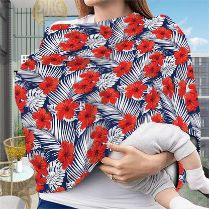Red Hibiscus Tropical Pattern Print Baby Seat Cover