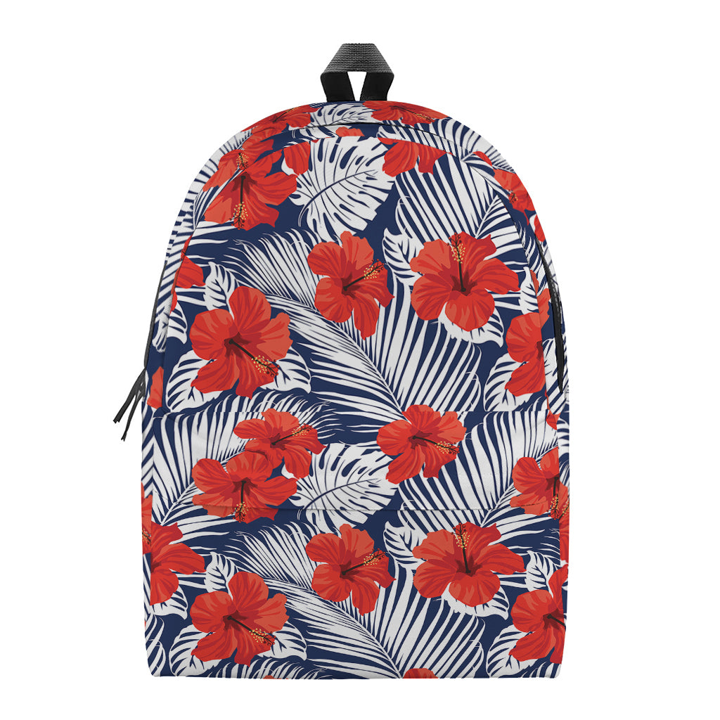 Red Hibiscus Tropical Pattern Print Backpack
