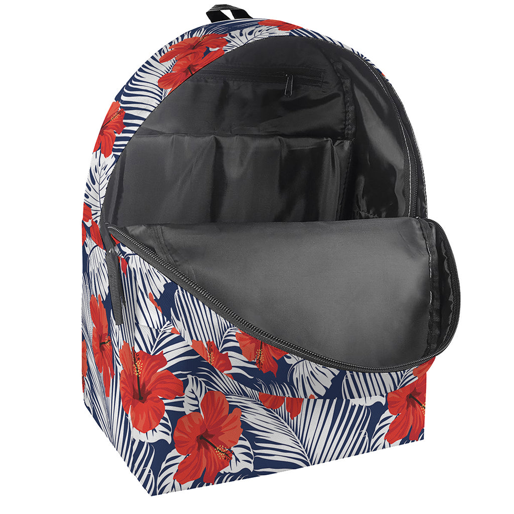 Red Hibiscus Tropical Pattern Print Backpack