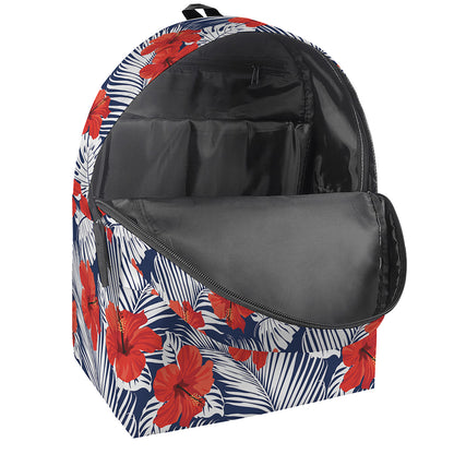 Red Hibiscus Tropical Pattern Print Backpack