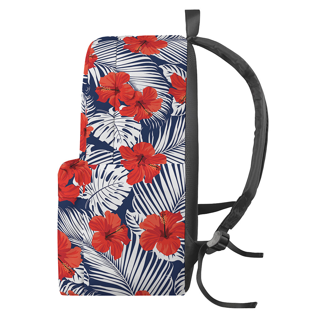 Red Hibiscus Tropical Pattern Print Backpack