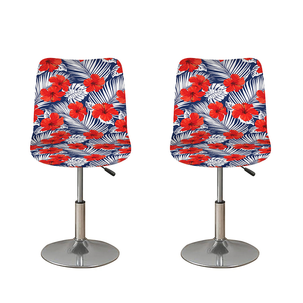 Red Hibiscus Tropical Pattern Print Bar Stool Covers