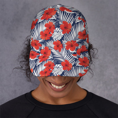 Red Hibiscus Tropical Pattern Print Baseball Cap