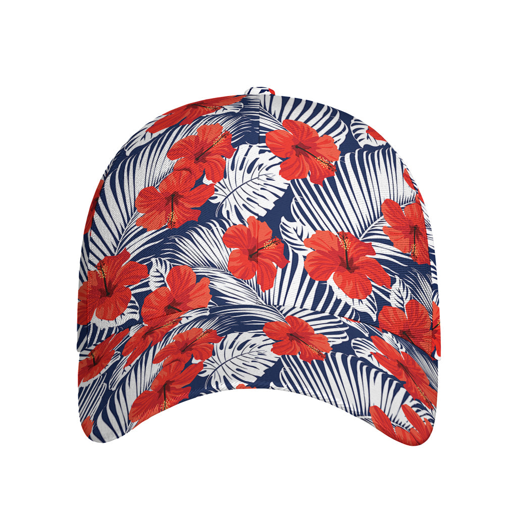 Red Hibiscus Tropical Pattern Print Baseball Cap