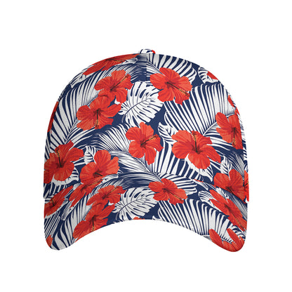 Red Hibiscus Tropical Pattern Print Baseball Cap