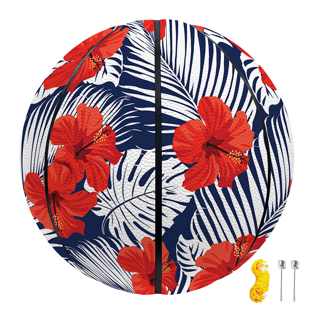 Red Hibiscus Tropical Pattern Print Basketball