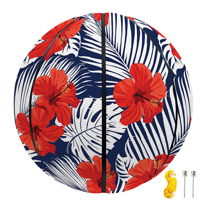 Red Hibiscus Tropical Pattern Print Basketball