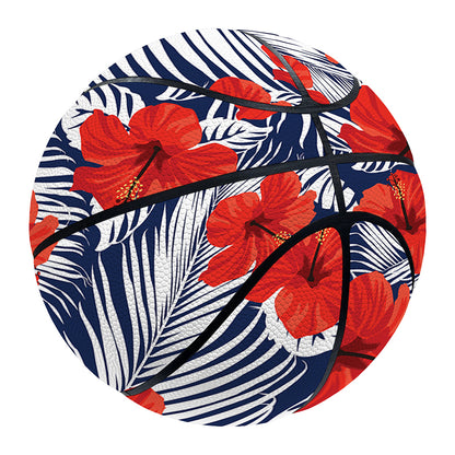 Red Hibiscus Tropical Pattern Print Basketball