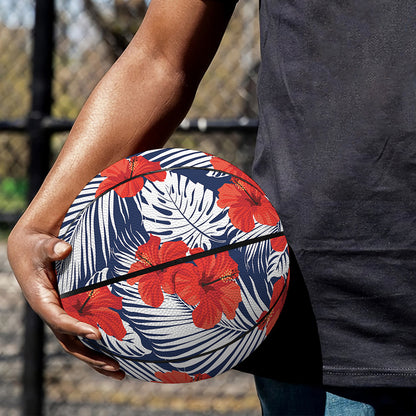 Red Hibiscus Tropical Pattern Print Basketball
