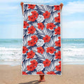 Red Hibiscus Tropical Pattern Print Beach Towel