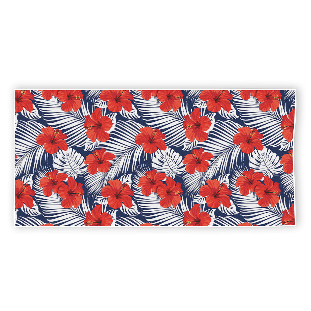 Red Hibiscus Tropical Pattern Print Beach Towel