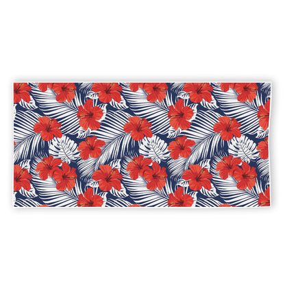 Red Hibiscus Tropical Pattern Print Beach Towel