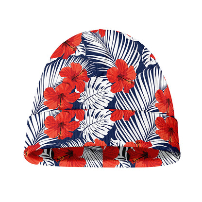 Red Hibiscus Tropical Pattern Print Beanie