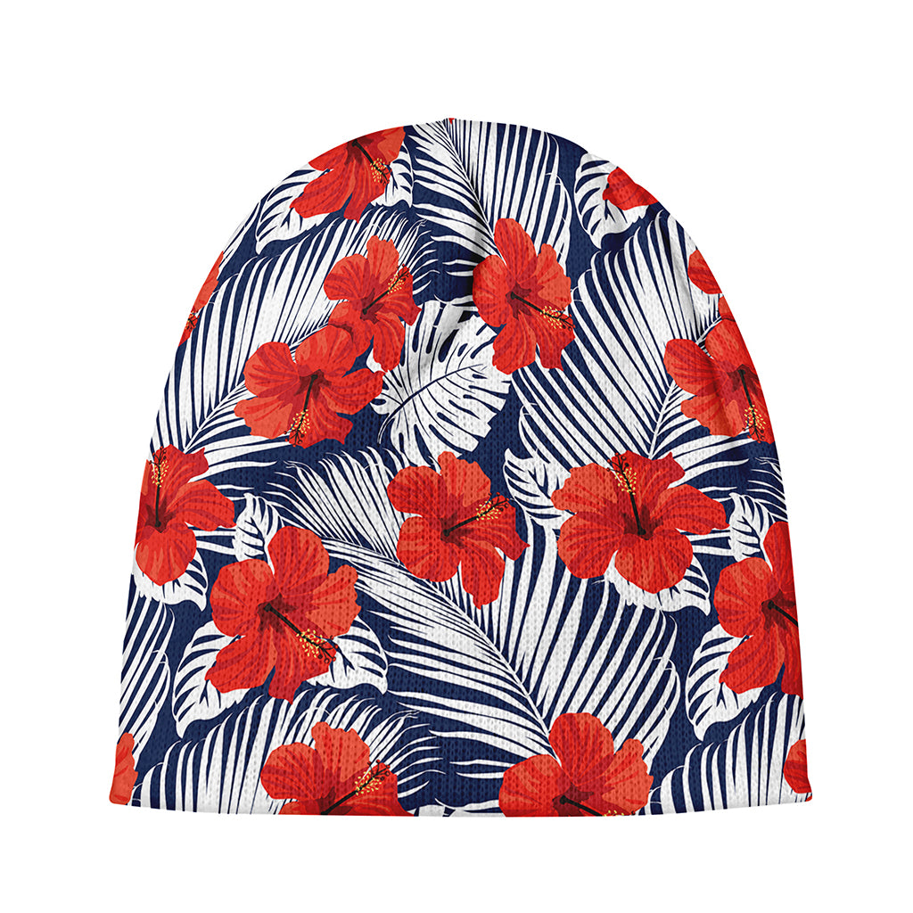 Red Hibiscus Tropical Pattern Print Beanie