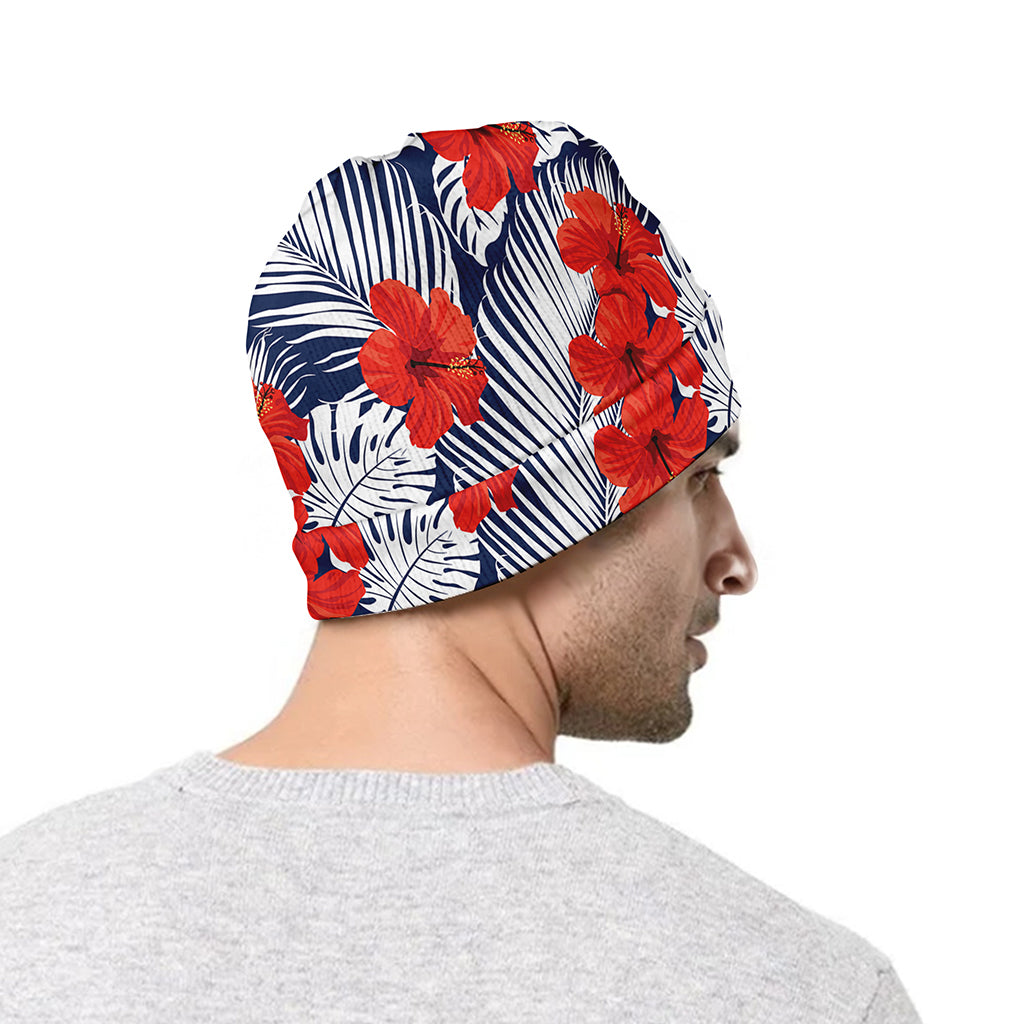 Red Hibiscus Tropical Pattern Print Beanie