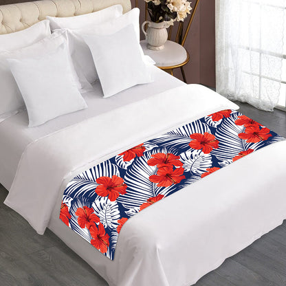 Red Hibiscus Tropical Pattern Print Bed Runner