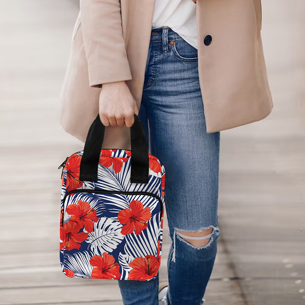 Red Hibiscus Tropical Pattern Print Bible Tote Bag
