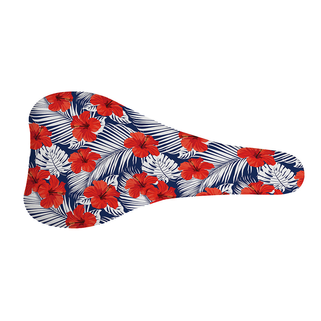 Red Hibiscus Tropical Pattern Print Bicycle Seat Cover