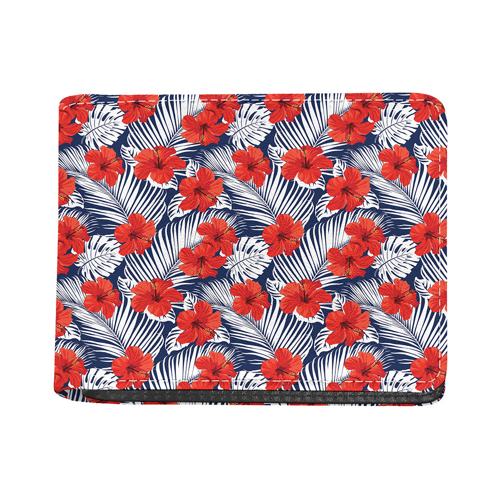 Red Hibiscus Tropical Pattern Print Bifold Wallet