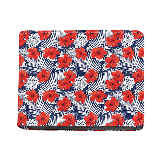 Red Hibiscus Tropical Pattern Print Bifold Wallet